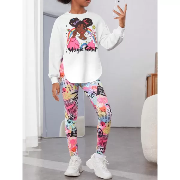 Floerns Girl's 2 Piece Outfit Long Sleeve Pullover Sweatshirt with Leggings Set