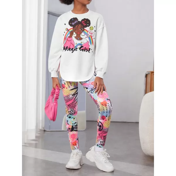 Floerns Girl's 2 Piece Outfit Long Sleeve Pullover Sweatshirt with Leggings Set