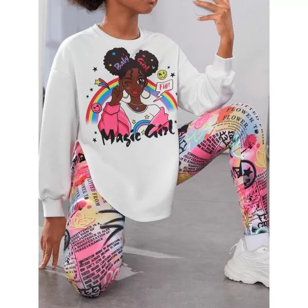 Floerns Girl's 2 Piece Outfit Long Sleeve Pullover Sweatshirt with Leggings Set