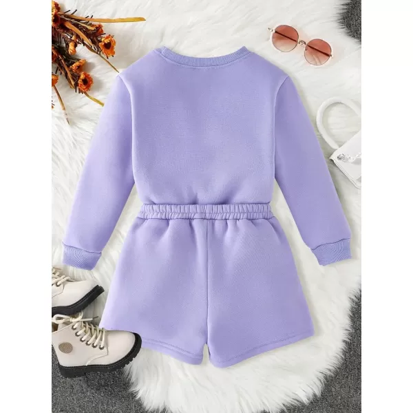 Floerns Girl's 2 Piece Outfit Long Sleeve Sweatshirt Top with Track Shorts Set