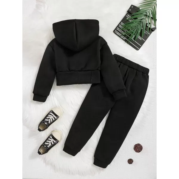 Floerns Girls 2 Piece Outfit Solid Hooded Sweatshirts and Sweatpants Set