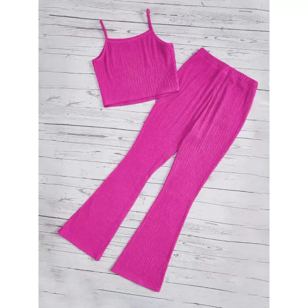 Floerns Girls 2 Piece Outfit Spaghetti Strap Camisole and Flare Leg Pants Set