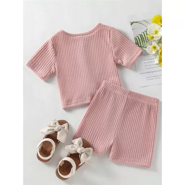 Floerns Girls 2 Piece Outfit Twist Hem Short Sleeve T Shirt and Biker Shorts Set