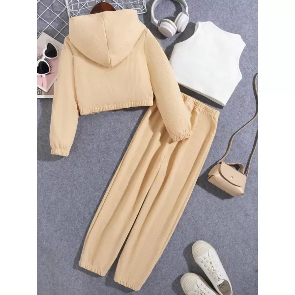 Floerns Girls 3 Piece Outfit Crop Tank Top Sweatpants Set with Sweatshirt Jacket