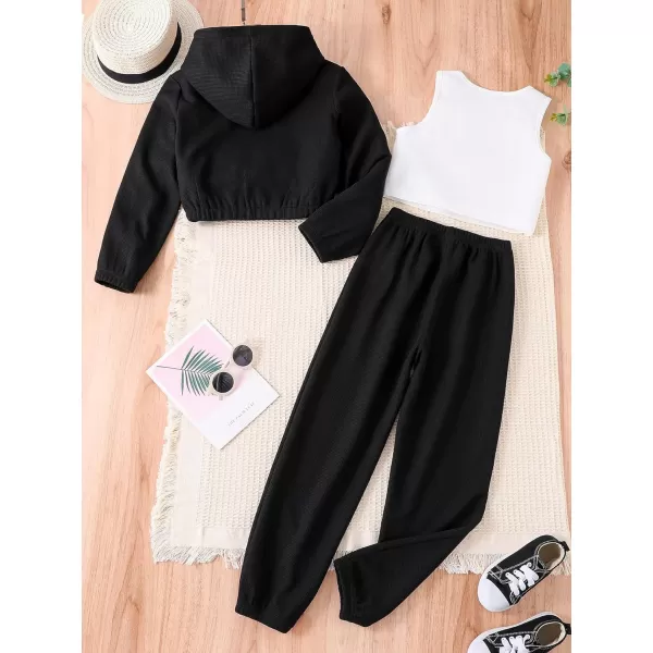 Floerns Girls 3 Piece Outfit Crop Tank Top Sweatpants Set with Sweatshirt Jacket