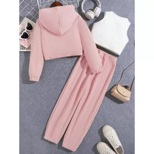 Floerns Girls 3 Piece Outfit Crop Tank Top Sweatpants Set with Sweatshirt Jacket