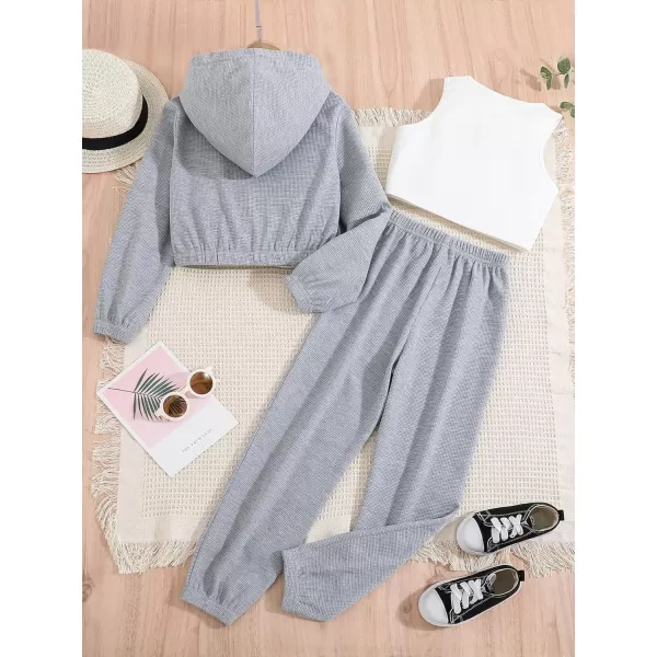Floerns Girls 3 Piece Outfit Crop Tank Top Sweatpants Set with Sweatshirt Jacket