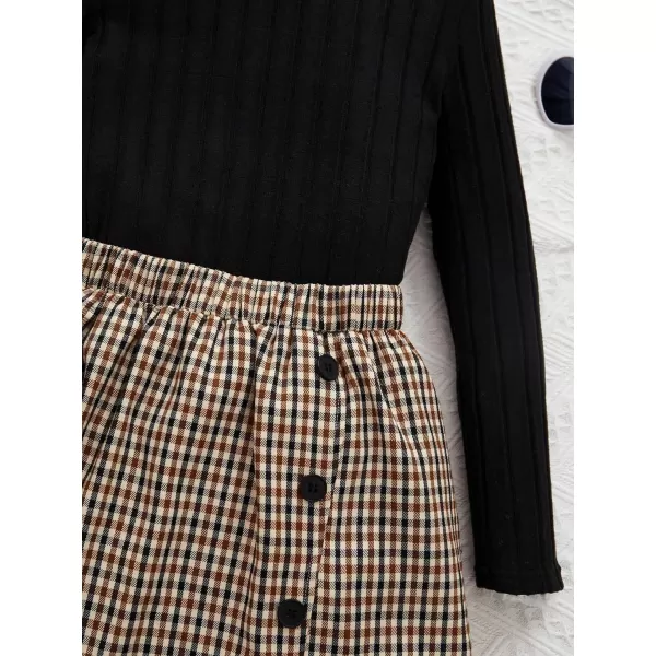 Floerns Girl's 3 Piece Outfit Plaid Vest Jacket with Mock Neck Tee Short Skirt Set