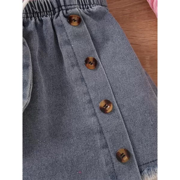Floerns Girl's 3 Piece Outfit Ruffle Trim Long Sleeve Tee Shirt Denim Skirt with Bag
