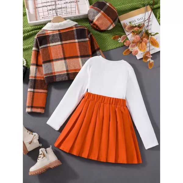 Floerns Girl's 3 Piece Outfits Plaid Print Button Front Jacket and Pleat Skirt and Round Neck Tee