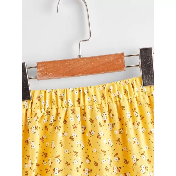 Floerns Girls Boho Floral Print High Waist Flare Hem Summer Long Skirt