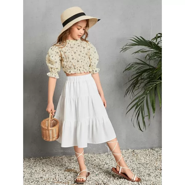 Floerns Girls Boho Floral Print High Waist Flare Hem Summer Long Skirt