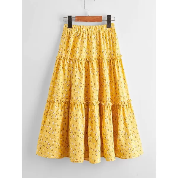 Floerns Girls Boho Floral Print High Waist Flare Hem Summer Long Skirt
