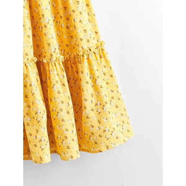 Floerns Girls Boho Floral Print High Waist Flare Hem Summer Long Skirt
