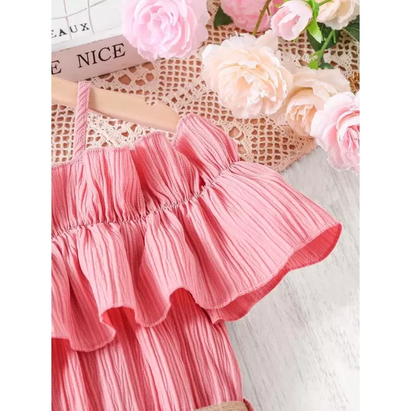 Floerns Girls Cold Shoulder Ruffle Trim Short Sleeve Belted A Line Midi Dress