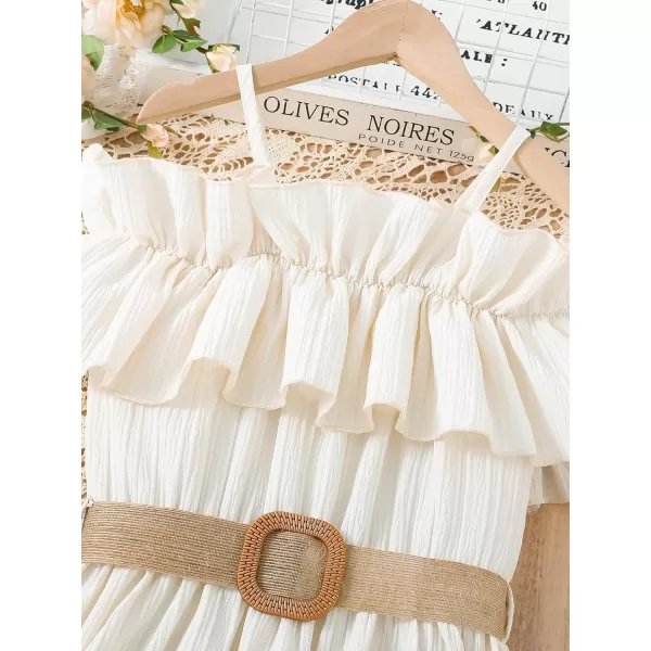 Floerns Girls Cold Shoulder Ruffle Trim Short Sleeve Belted A Line Midi Dress