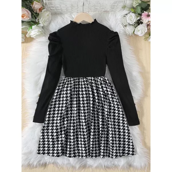 Floerns Girl's Colorblock Plaid Gigot Long Sleeve Mock Neck A Line Dress with Belt