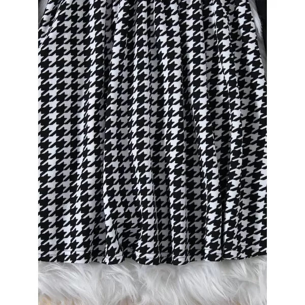 Floerns Girl's Colorblock Plaid Gigot Long Sleeve Mock Neck A Line Dress with Belt