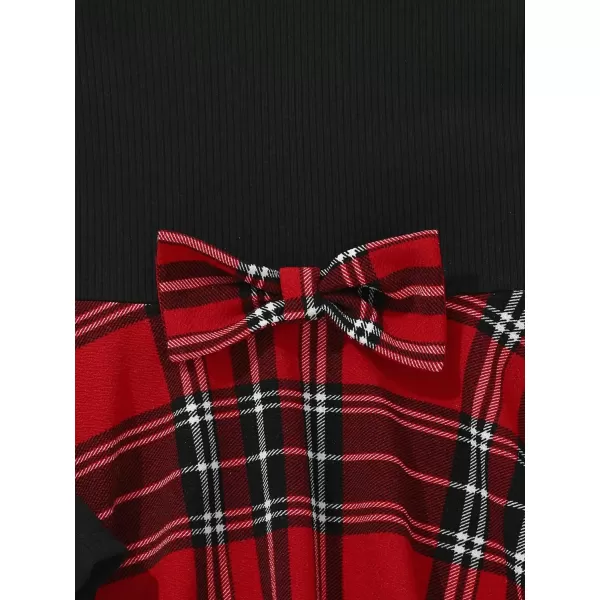 Floerns Girl's Colorblock Plaid Gigot Long Sleeve Mock Neck A Line Dress with Belt