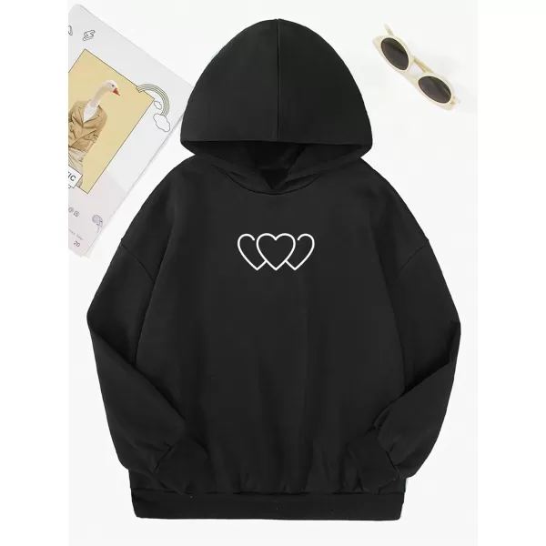 Floerns Girls Heart Graphic Print Long Sleeve Hooded Sweatshirt Pullover Tops
