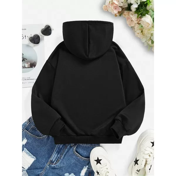 Floerns Girls Heart Graphic Print Long Sleeve Hooded Sweatshirt Pullover Tops