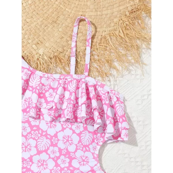 Floerns Girls Monokini Swimwear One Shoulder Ruffle Trim Cut Out One Piece Swimsuit