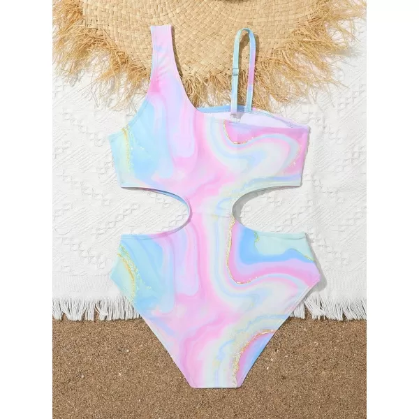 Floerns Girls Monokini Swimwear One Shoulder Ruffle Trim Cut Out One Piece Swimsuit