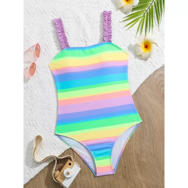 Floerns Girls Monokini Swimwear One Shoulder Ruffle Trim Cut Out One Piece Swimsuit