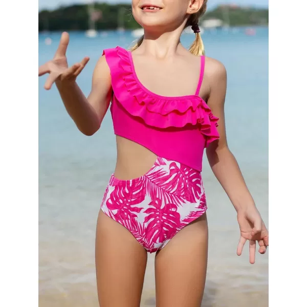 Floerns Girls Monokini Swimwear One Shoulder Ruffle Trim Cut Out One Piece Swimsuit