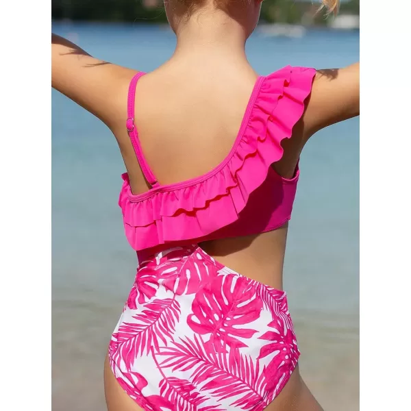 Floerns Girls Monokini Swimwear One Shoulder Ruffle Trim Cut Out One Piece Swimsuit