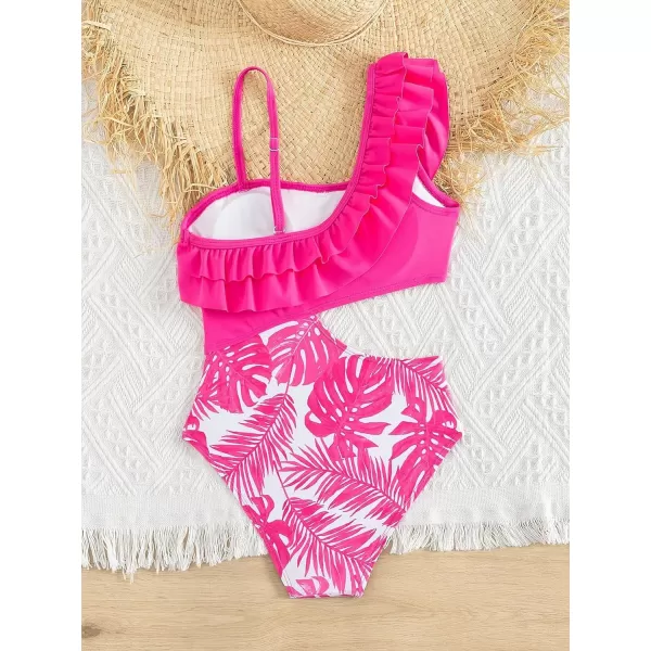 Floerns Girls Monokini Swimwear One Shoulder Ruffle Trim Cut Out One Piece Swimsuit