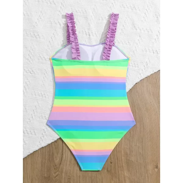 Floerns Girls Monokini Swimwear One Shoulder Ruffle Trim Cut Out One Piece Swimsuit
