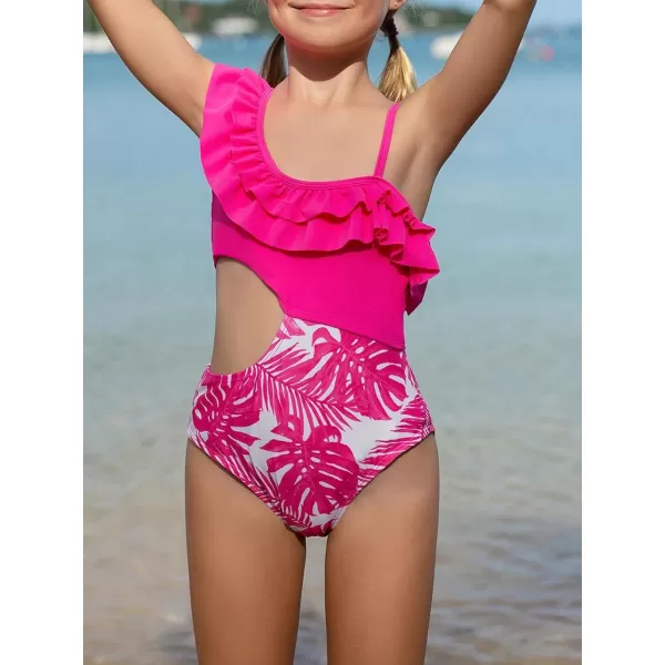 Floerns Girls Monokini Swimwear One Shoulder Ruffle Trim Cut Out One Piece Swimsuit