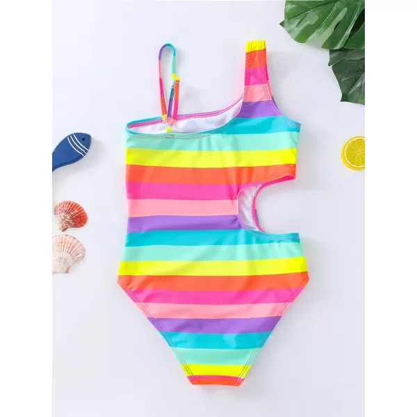 Floerns Girls Monokini Swimwear One Shoulder Ruffle Trim Cut Out One Piece Swimsuit