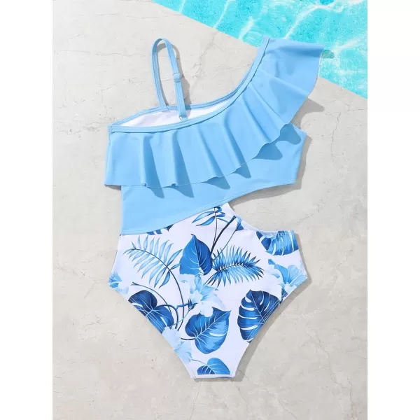 Floerns Girls Monokini Swimwear One Shoulder Ruffle Trim Cut Out One Piece Swimsuit