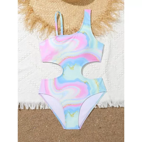 Floerns Girls Monokini Swimwear One Shoulder Ruffle Trim Cut Out One Piece Swimsuit