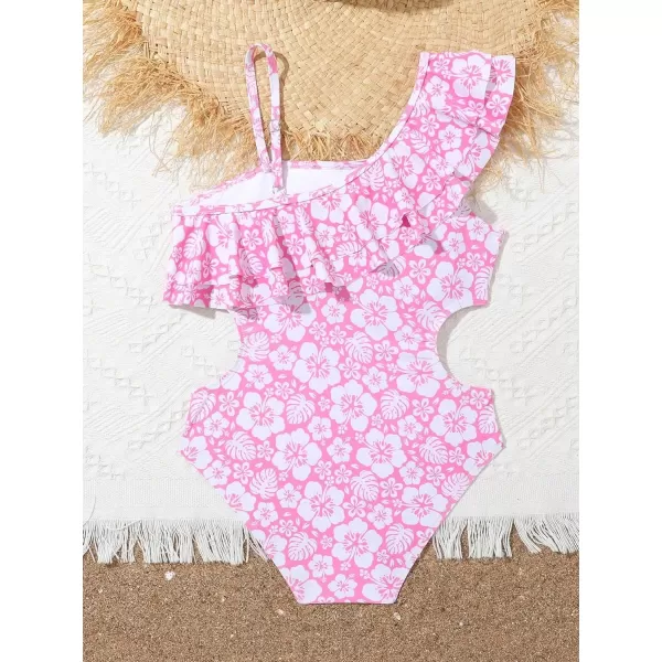 Floerns Girls Monokini Swimwear One Shoulder Ruffle Trim Cut Out One Piece Swimsuit