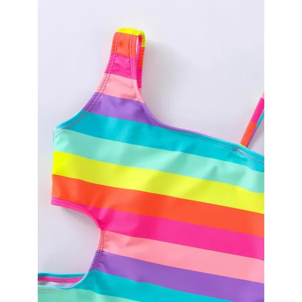 Floerns Girls Monokini Swimwear One Shoulder Ruffle Trim Cut Out One Piece Swimsuit
