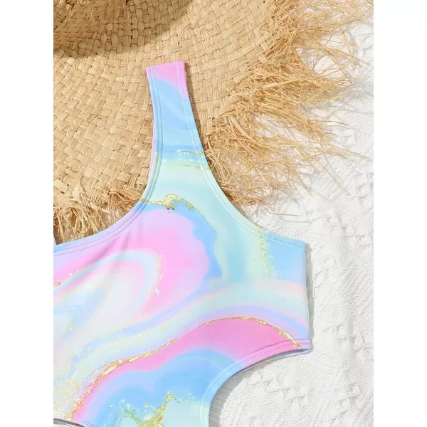 Floerns Girls Monokini Swimwear One Shoulder Ruffle Trim Cut Out One Piece Swimsuit