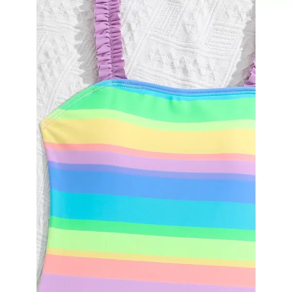 Floerns Girls Monokini Swimwear One Shoulder Ruffle Trim Cut Out One Piece Swimsuit