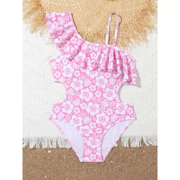 Floerns Girls Monokini Swimwear One Shoulder Ruffle Trim Cut Out One Piece Swimsuit