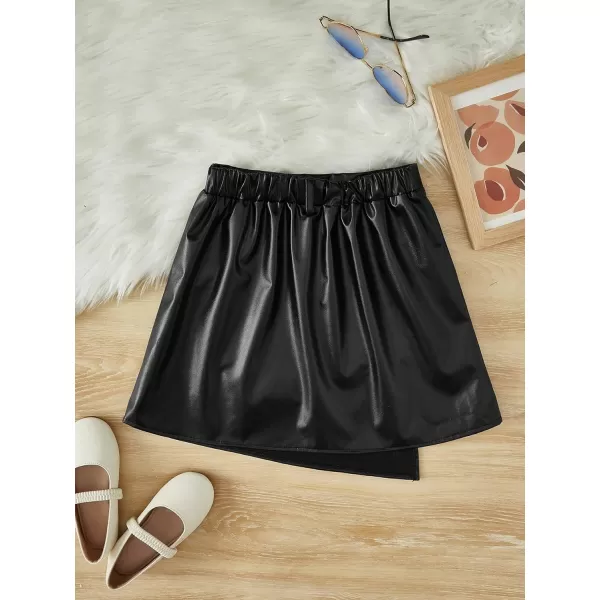 Floerns Girl's PU Leather Asymmetrical Hem Solid Button Detail Short Skirt