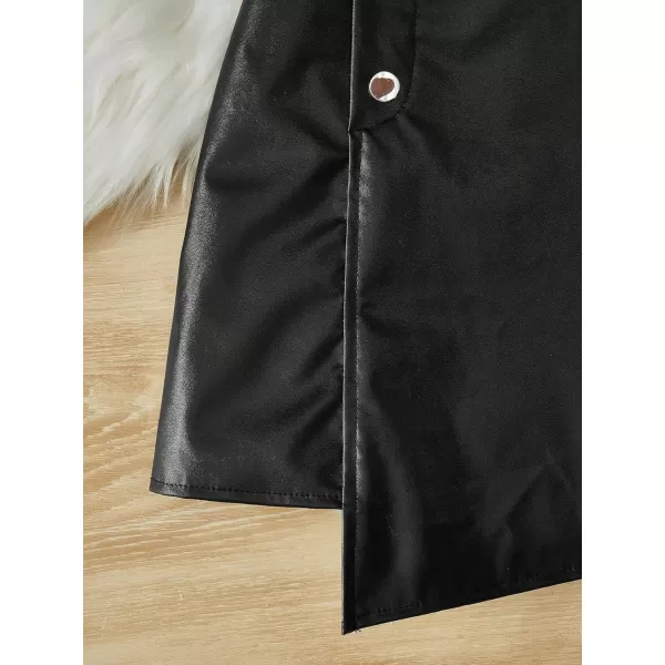 Floerns Girl's PU Leather Asymmetrical Hem Solid Button Detail Short Skirt