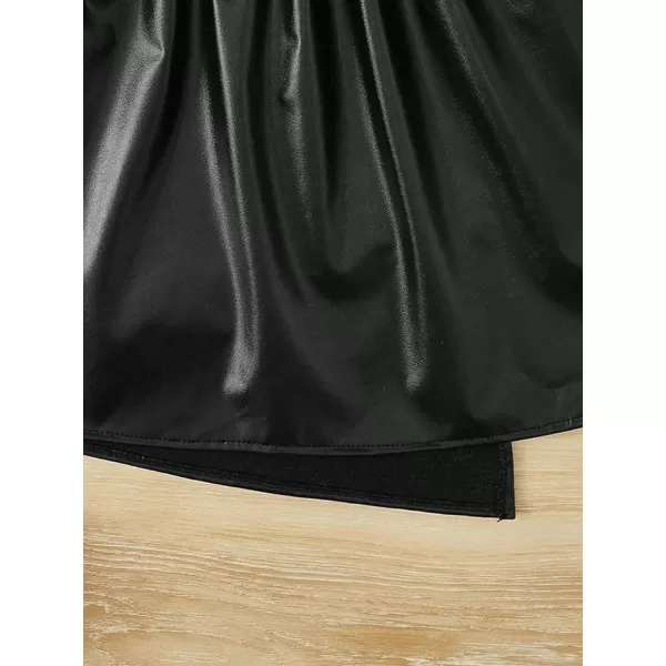 Floerns Girl's PU Leather Asymmetrical Hem Solid Button Detail Short Skirt