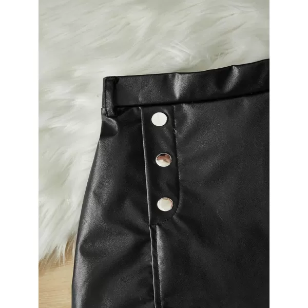 Floerns Girl's PU Leather Asymmetrical Hem Solid Button Detail Short Skirt