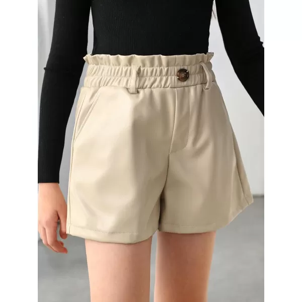 Floerns Girls Paperbag Shorts Loose Fit High Waist PU Leather Wide Leg Shorts