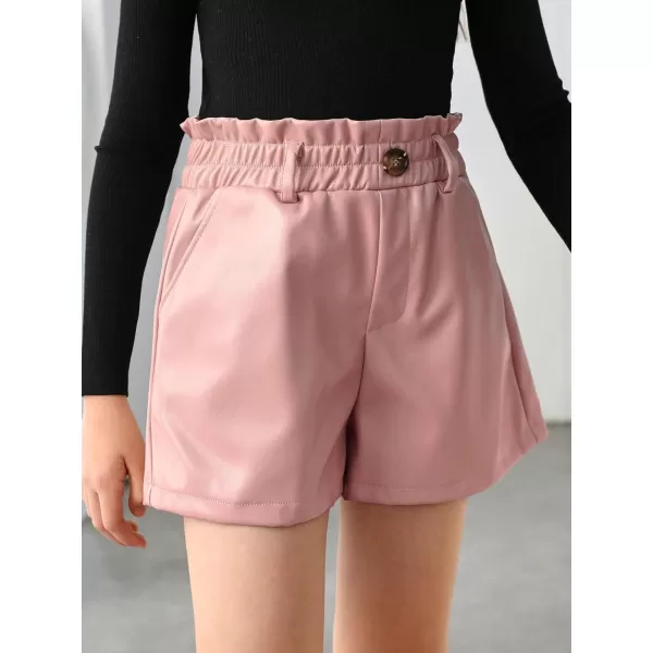 Floerns Girls Paperbag Shorts Loose Fit High Waist PU Leather Wide Leg Shorts