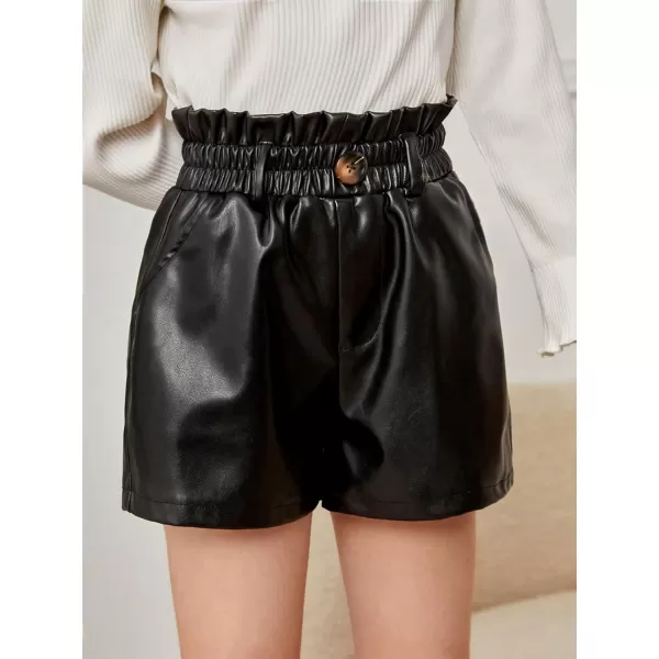 Floerns Girls Paperbag Shorts Loose Fit High Waist PU Leather Wide Leg Shorts