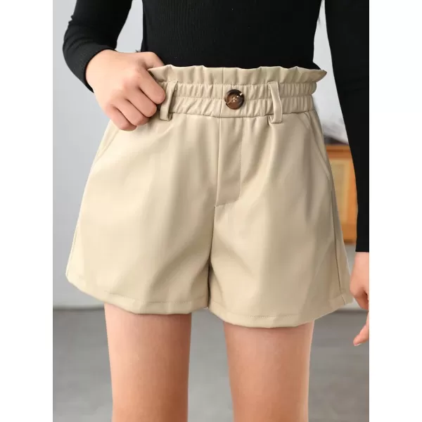 Floerns Girls Paperbag Shorts Loose Fit High Waist PU Leather Wide Leg Shorts