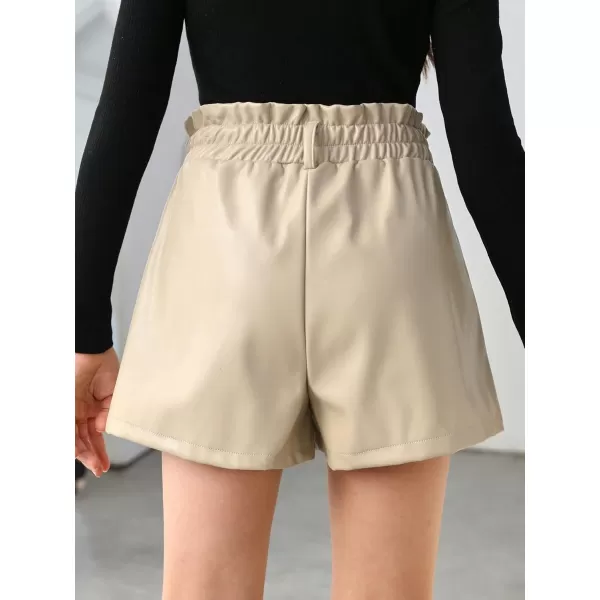 Floerns Girls Paperbag Shorts Loose Fit High Waist PU Leather Wide Leg Shorts